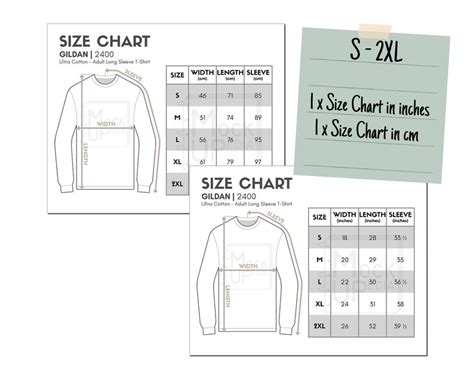 Gildan 2400 Adult Long Sleeve T Shirt Size Chart Inchescm Etsy