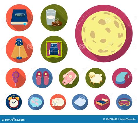 Rest And Sleep Flat Icons In Set Collection For Design Accessories And Comfort Vector Symbol