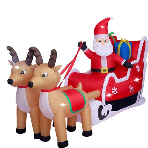 Asteroutdoor 8ft Christmas Inflatable Decorations Outdoor Claus On Sleigh With Two Blow Up Built