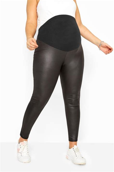 Bump It Up Maternity Black Leather Look Leggings Yours Clothing