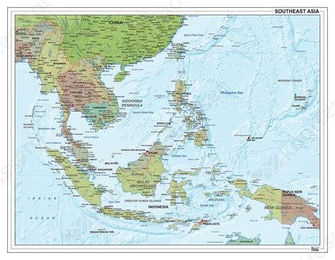 Zuidoost Azië kaart met reliëf 1313 | Kaarten en Atlassen.nl