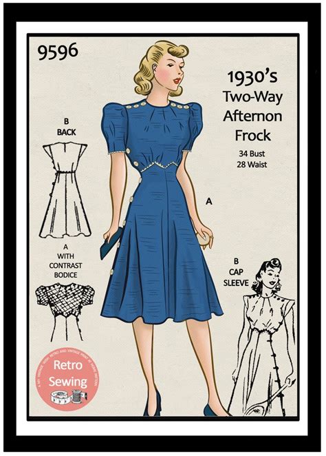 1930s Cap Or Puff Sleeve Tea Frock Pdf Sewing Pattern Bust 34 Etsy
