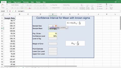 How To Make A Confidence Interval Of The Mean In Excel Youtube