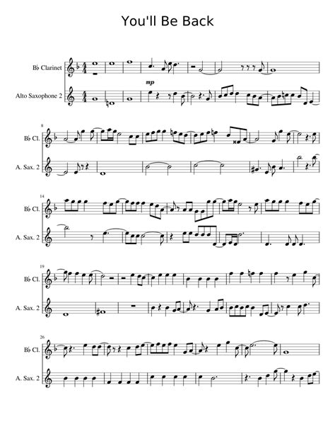 Youll Be Back Sheet Music For Clarinet In B Flat Saxophone Alto