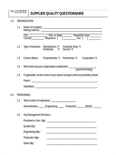 Free 11 Sample Supplier Questionnaire Forms In Ms Word Pdf