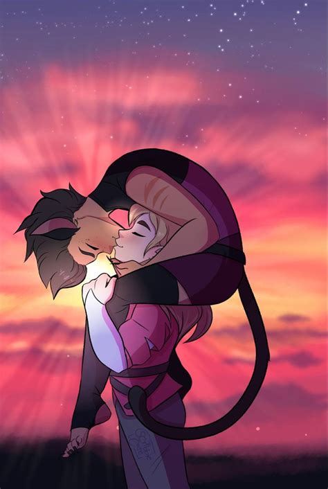 A Couple Kissing In Front Of A Sunset With The Sun Shining Down On Them And Stars Above