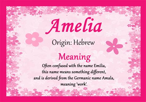 Amelia Personalised Name Meaning Certificate The Card Zoo
