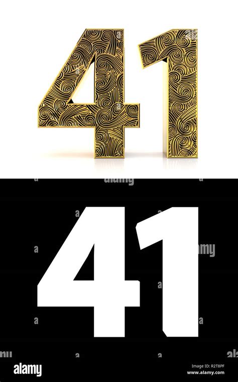 Golden Number Forty One 41 Years On White Background With Pattern