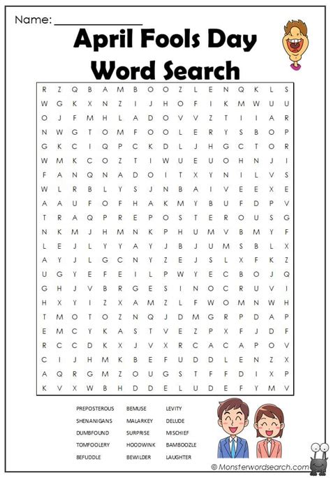 April Fools Day Word Search Monster Word Search