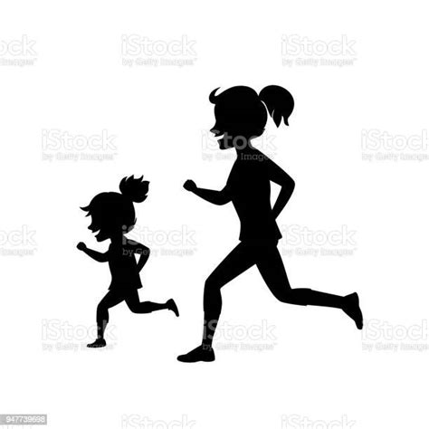 Ilustración De Madre E Hija Correr Trotar Juntos Vector Escena De