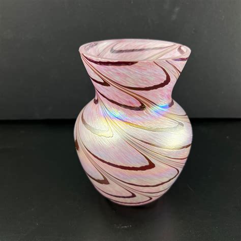 Pink Art Glass Vase Irridescent Glass Flower Vase Handmade Etsy