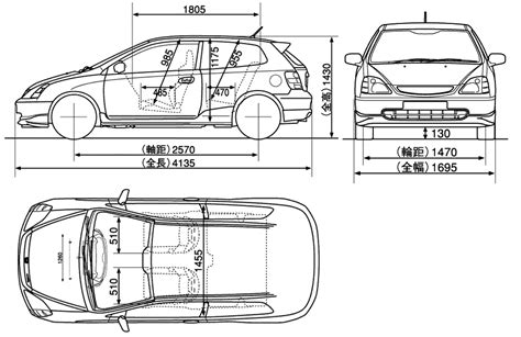 2001 Honda Civic Type R Hatchback Blueprints Free Outlines