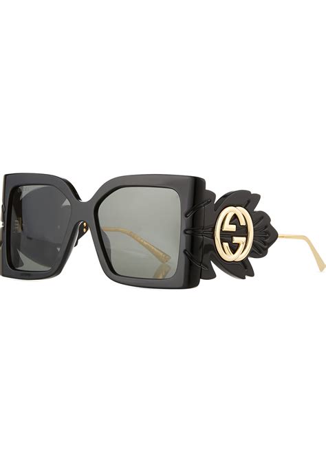 gucci square acetate sunglasses w oversized leaf and gg temples bergdorf goodman