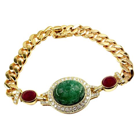 Van Cleef And Arpels Carved Emerald Diamond Ruby Gold Bracelet At 1stdibs