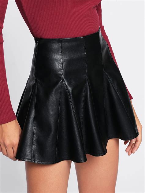 Faux Leather Flare Skirt Shein Sheinside Leather Flare Skirt Leather Look Skirts Mini Skirts