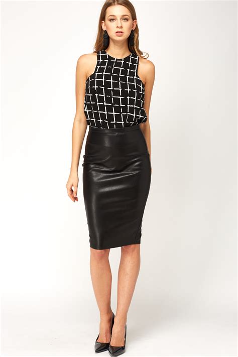 black faux leather pencil skirt just 7