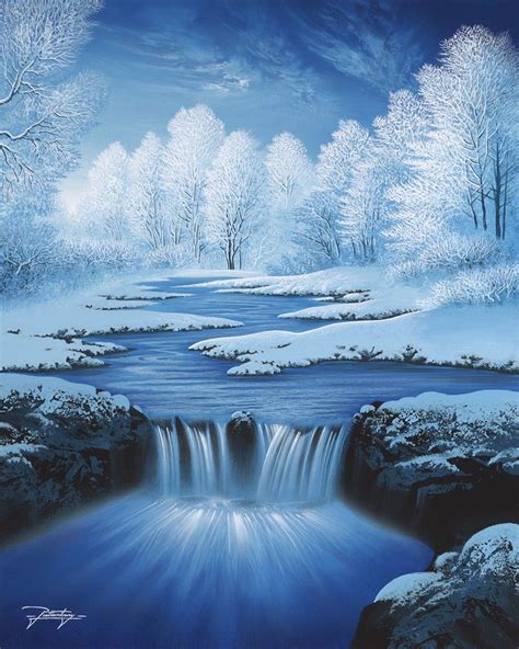 Jon Rattenbury Blue Cascade Winter Landscape Painting Landscape