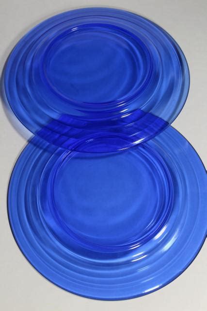Art Deco Vintage Cobalt Blue Glass Salad Plates Moderntone Hazel Atlas Depression Glass