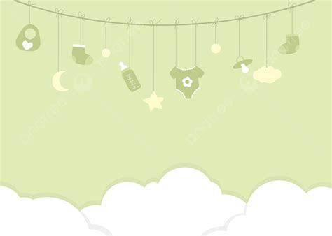Baby Cute Background With White Clouds On Green Background And Hanging