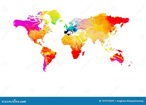 World Map Painted With Watercolor Isolated On White Background Stock