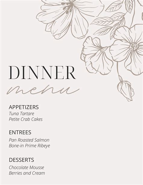 50 Printed Wedding Reception Dinner Menu Wedding Dinner Menus Simple