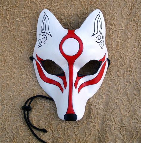 White Okami Kitsune Mask Japanese Fox Leather Mask Kitsune Mask