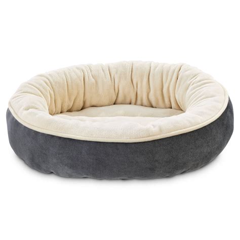 Petco Animaze Round Bolster Dog Bed Washable 20 In Creamgrey