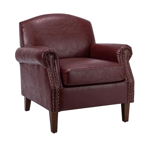 Jayden Creation Gianluigi Red Vegan Leather Armchair With Rolled Arms And Nailhead Trim Chwh0413