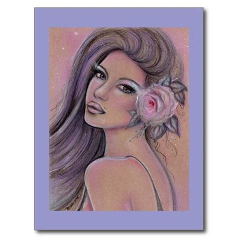 A Drawing Of A Woman With Long Hair And A Pink Rose In Her Hair Is Shown