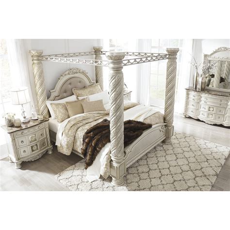 Cassimore Pearl Silver King Canopy Bed Bella Furniture