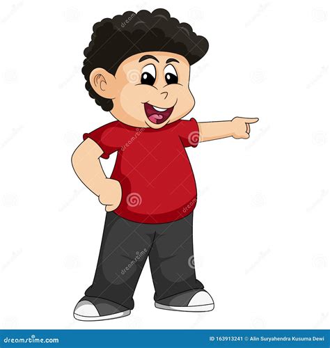 The Boy Is Pointing The Direction With His Finger Cartoon Vector
