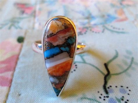 Ring Spiny Oyster Turquoise Teardrop Sterling Silver