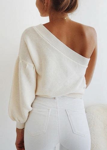 One Shoulder Sweater In White Shoulder Tops Outfit Shoulder Sweater