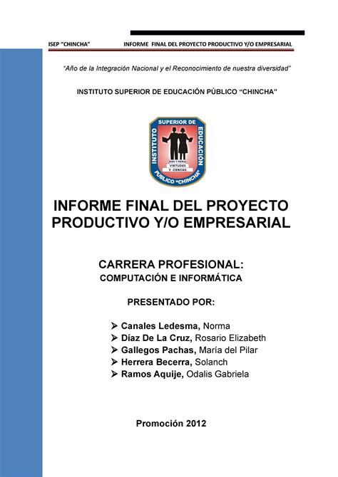 Modelo De Informe Final De Proyecto Productivo 2012 “año De La