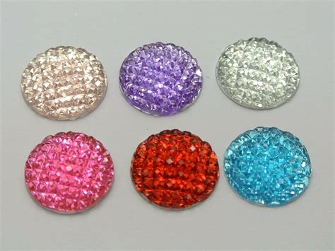 50 Mixed Color Flatback Resin Dotted Dome Rhinestone Cabochon Gems 16mm
