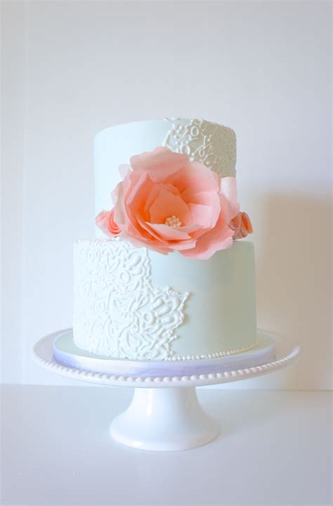 Mint And Coral Wedding Cake Cakezc