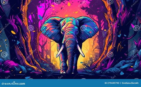 Psychedelic Trippy Elephant Cartoon 70s Rave Style Acid Color