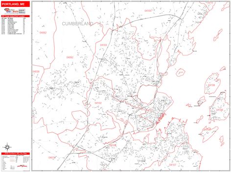 Portland Maine Zip Code Wall Map Red Line Style By Marketmaps Mapsales