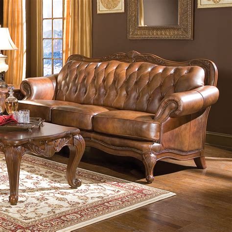 Coaster Fine Furniture Victoria Victorian Brown Genuine Leather Sofa At