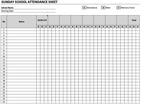 Sunday School Attendance Sheet The Spreadsheet Page