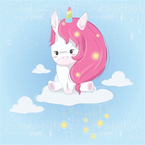 Premium Vector Cute Unicorn On The Cloud