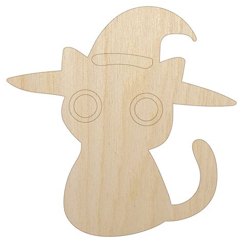 Black Cat With Witch Hat Halloween Wood Shape Unfinished Piece Cutout
