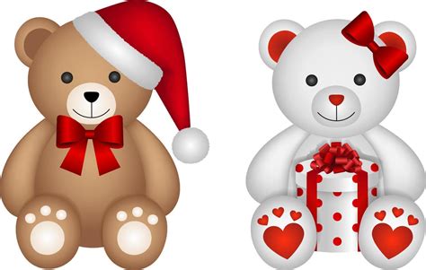 christmas male and female teddy bears with santa hat and t box 3476778 vector art at vecteezy