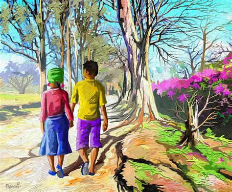 Walking On A Dirt Road Painting By Anthony Mwangi Fine Art America