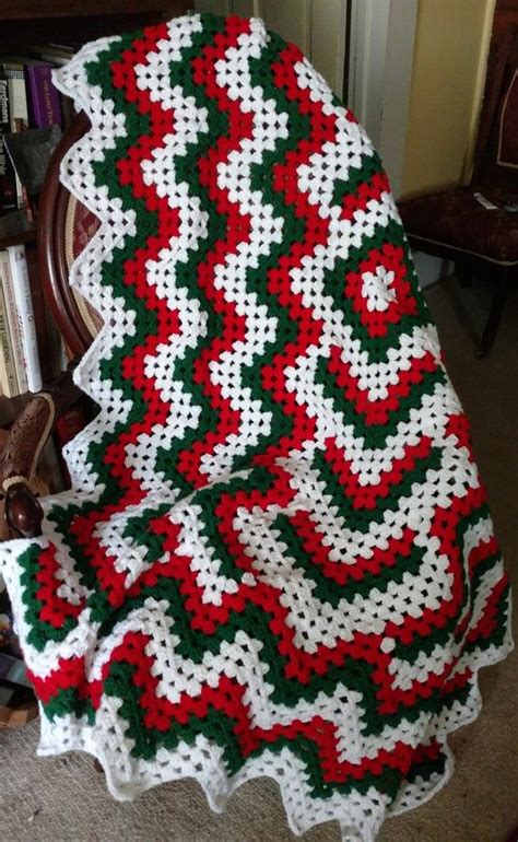 Christmas Ripple Drop On The Pond Granny Square Afghan Full Size Etsy