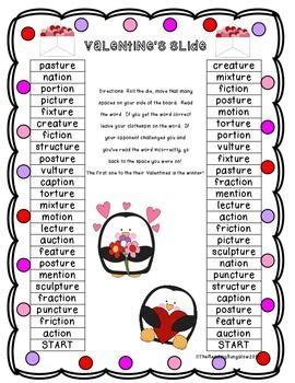 Live worksheets > english > english as a second language (esl) > phonics. Valentine's Slide - A game to practice TURE and TION ...