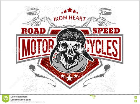 Vintage Biker Skull T Shirt Prints Emblems Stock Vector