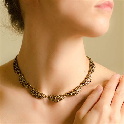 Flower Choker Necklace By Coro Jewelry Chunky Gold Necklace Etsy