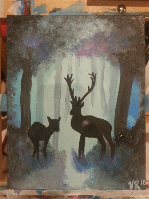 Easy Painting Buck And Fawn Papa And Baby In The Woods Easy