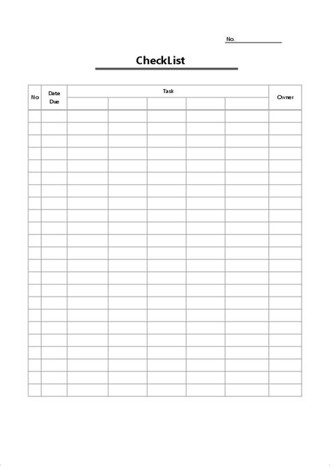Checklist Template03 Free Excel
